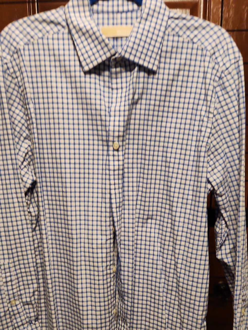 Michael Kors White Dress Shirt with Blue Check